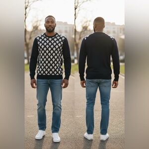 Men's Black and White Geometric Sweater